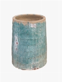 Indoor pottery pot textured -no rim distress blue (colour of abira)  burobloemen