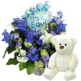 Geboorteboeket jongen met ballon en knuffel  burobloemen
