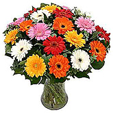 Foto van Gemengd bloemen boeket van gerbera via burobloemen