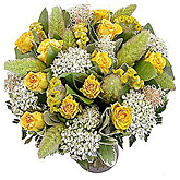 Secretaresse boeket met gele en witte bloemen  burobloemen