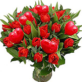 Valentijnboeket rood met vaas  burobloemen
