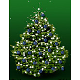 Foto van Kerstboom nordmann 150cm met kerstballen donkerblauw mat via burobloemen